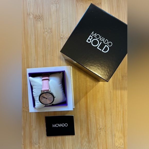 Movado Bold Evolution Watch With 34mm Pink Face & Pink Leather Band - Picture 9 of 10